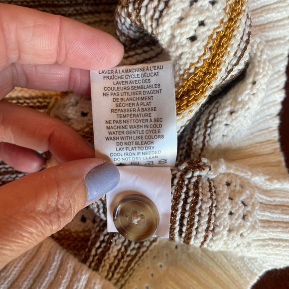 House of Harlow 1960 Puff Sleeve Cropped Neutral Striped Knit Cardigan S… - Picture 12 of 16